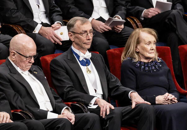 Nobel laureate in Chemistry K Barry Sharpless, Nobel laureate in Physology or Medicine Svante Pääbo and Nobel laureate in literature Annie Ernaux during the Nobel Prize award ceremony at the Concert Hall in Stockholm, Sweden Saturday 10 December 2022 STOCKHOLM SWEDEN x10430x,  Copyright: xChristinexOlsson TTx SWEDEN NOBEL PRIZE CEREMONY 2022