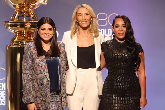 BEVERLY HILLS, CA - DECEMBER 12: Mayan Lopez, Helen Hoehne, Selenis Leyva, at the 80th Annual Golden Globe Awards Nominations at The Beverly Hiltons in Beverly Hills, California on December 12, 2022. Copyright: xFayexSadou MediaPunchx