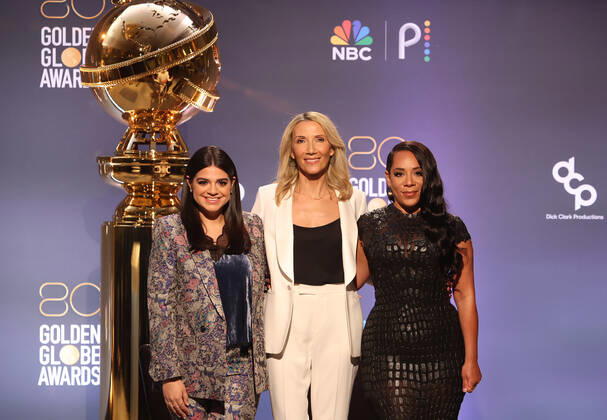 BEVERLY HILLS, CA - DECEMBER 12: Mayan Lopez, Helen Hoehne, Selenis Leyva, at the 80th Annual Golden Globe Awards Nominations at The Beverly Hiltons in Beverly Hills, California on December 12, 2022. Copyright: xFayexSadou MediaPunchx