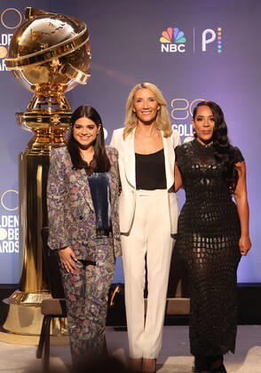 BEVERLY HILLS, CA - DECEMBER 12: Mayan Lopez, Helen Hoehne, Selenis Leyva, at the 80th Annual Golden Globe Awards Nominations at The Beverly Hiltons in Beverly Hills, California on December 12, 2022. Copyright: xFayexSadou MediaPunchx