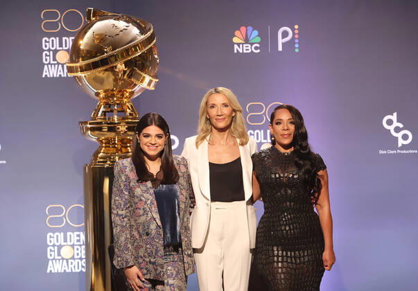 BEVERLY HILLS, CA - DECEMBER 12: Mayan Lopez, Helen Hoehne, Selenis Leyva, at the 80th Annual Golden Globe Awards Nominations at The Beverly Hiltons in Beverly Hills, California on December 12, 2022. Copyright: xFayexSadou MediaPunchx