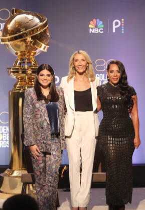 BEVERLY HILLS, CA - DECEMBER 12: Mayan Lopez, Helen Hoehne, Selenis Leyva, at the 80th Annual Golden Globe Awards Nominations at The Beverly Hiltons in Beverly Hills, California on December 12, 2022. Copyright: xFayexSadou MediaPunchx