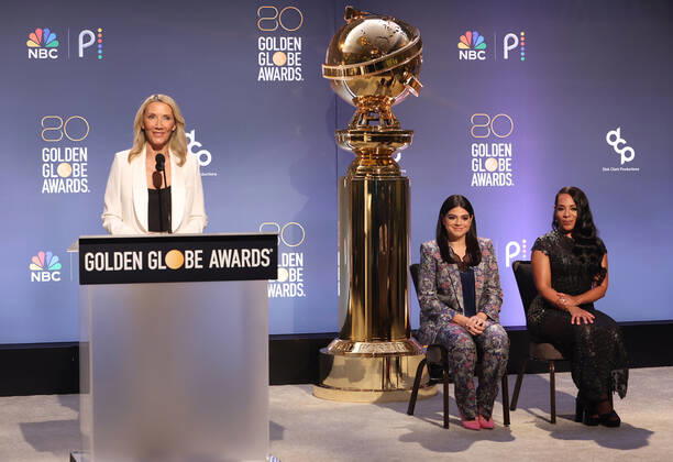 BEVERLY HILLS, CA - DECEMBER 12: Helen Hoehne, Mayan Lopez, Selenis Leyva, at the 80th Annual Golden Globe Awards Nominations at The Beverly Hiltons in Beverly Hills, California on December 12, 2022. Copyright: xFayexSadou MediaPunchx