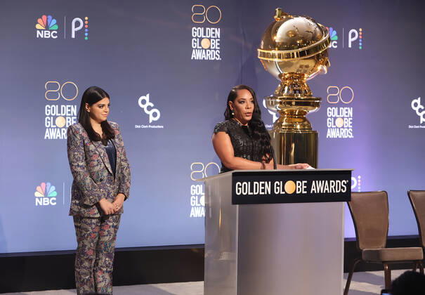 12: Mayan Lopez, Selenis Leyva, at the 80th Annual Golden Globe Awards Nominations at The Beverly Hiltons in Beverly Hills, California on December 12, 2022. Copyright: xFayexSadou MediaPunchx