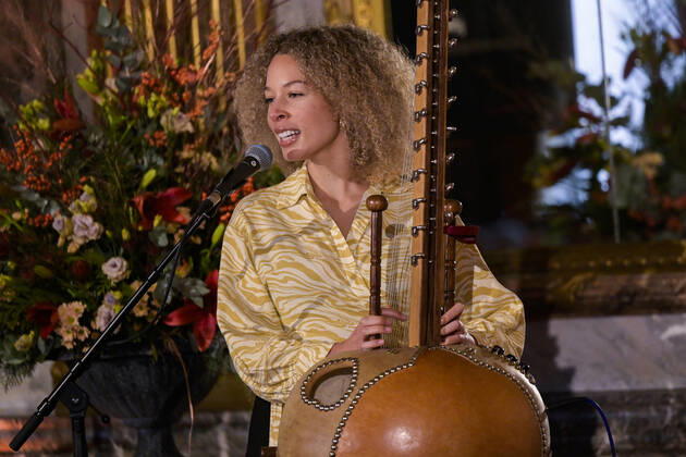 Belgian singer Lubiana pictured during the award ceremony of the 2022 edition of the Belgodyssee prize for young journalists, at the Royal Palace in Brussels, Tuesday 13 December 2022. The contest is an initiative of the Prince Philippe Fund, the VRT and the RTBF, in collaboration with Metro and L Avenir, and with the support of the Chancellery of the Prime Minister and Brussels Airlines.  LAURIExDIEFFEMBACQ 55997404