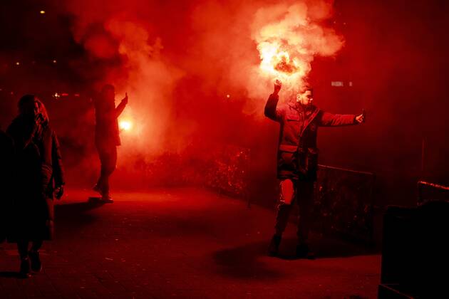 ROTTERDAM - Moroccan football supporters after the semi-final match between Morocco and France at the World Cup in Qatar. ANP JEFFREY GROENEWEG netherlands out - belgium out