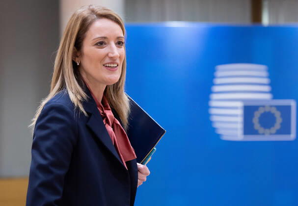 European Parliament chairwoman Roberta Metsola arrives at the European council summit, in Brussels, Thursday 15 December 2022.  BENOITxDOPPAGNE 56268053