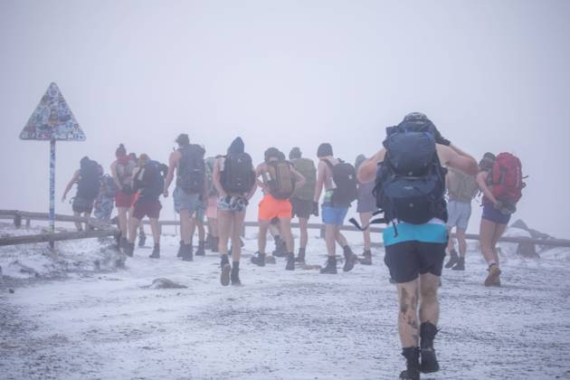 Bilder des Jahres 2023, News 01 Januar News Themen der Woche KW02 News Bilder des Tages Sturmtief Frederic bringt den Winter zurück. Im Gepäck hat er neben deutlich kälteren Temperaturen und Schneeschauern viel Wind. An der Küste und auf dem Brocken gibt es Orkanböen. Dazu fiel etwas Schnee, sodass das Brockenplateau vereist war. Viele Touristen trotzten den Sturm und bestiegen den Brocken. Dabei hatten viele Mühen sich auf den Beinen zu halten. Sogar Radfahrer sah man. Die Brockenbahn hat hingegen ihren Betrieb eingestellt. Aber es geht noch verrückter. Eine Gruppe aus 30 Personen bestiegen den Brocken nackt! Mit Badehose und Bikini ging es stundenlang dem Brocken hinauf. Und das bei gefühlten 13 °C einfach nur Irre. Christian Krause war Veranstalter dieser Aktion. Die 30 Teilnehmer nahmen an einen Wim Hoff w