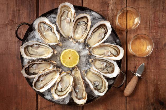 Oysters with wine, lemon, and a shucking knife Oysters with wine, lemon, and a shucking knife, overhead flat lay shot on a rustic background Copyright: xZoonar.com KaterinaxSolovyevax 16847979