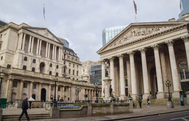 February 2, 2023, London, United Kingdom: A general view of the Royal Exchange and the Bank of England as it raises UK interest rates to 4% London United Kingdom - ZUMAs197 20230202_zab_s197_047 Copyright: xVukxValcicx