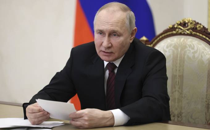 February 8, 2023, Moscow, Moscow Oblast, Russia: Russian President Vladimir Putin chairs a remote meeting of the Council for Science and Education via video conference from the Kremlin, February 8, 2023 in Moscow, Russia. Moscow Russia - ZUMAp138 20230208_zaa_p138_031 Copyright: xMikhailxMetzel KremlinxPoolx