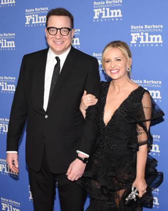 February 14, 2023, Santa Barbara, California, United States: Brendan Fraser and Sarah Michelle Gellar attend the American Riviera Award Award at the 38th Annual Santa Barbara International Film Festival. Santa Barbara United States - ZUMAb173 20230214_zap_b173_015 Copyright: xBillyxBennightx
