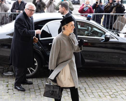 Prince Laurent and Princess Claire of Belgium pictured prior to a special Mass to commemorate the deceased members of the Belgian Royal Family, at the Onze-Lieve-Vrouwkerk - Eglise Notre-Dame, in Laeken-Laken, Brussels, Friday 17 February 2023.  BENOITxDOPPAGNE 60119922