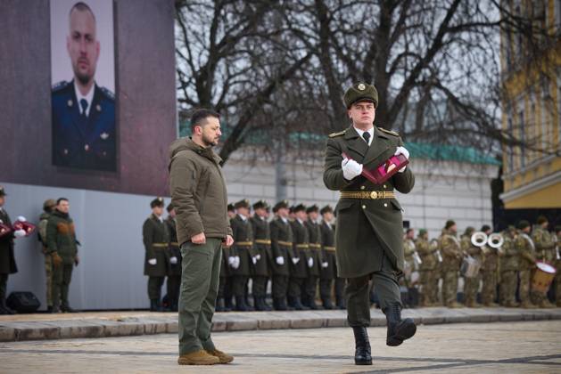 February 24, 2023, Kyiv, Ukraine: Ukrainian President VOLODYMYR ZELENSKY during ceremonies marking the one year anniversary of the Russian invasion of Ukraine in Kyiv, Ukraine. Kyiv Ukraine - ZUMAz03_ 20230224_int_z03_002 Copyright: xUkrainexPresidencyx