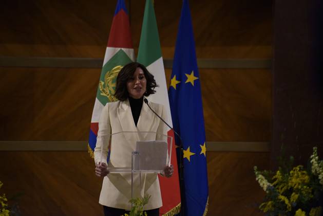 35th year of the Marisa Bellisario Award Rome Italy. 24 February 2023. Annamaria Bernini, Minister of University and Research, speaks at the ceremony for the 35th year of the establishment of the Maria Bellissario Prize. The award is given annually to women who have distinguished themselves in the profession, in management, in science, in the economy and in Italian and international social life. Rome Italy Copyright: xVincenzoxNuzzolesex vnuzzolese_roma_24_02_2023_17