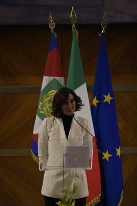 35th year of the Marisa Bellisario Award Rome Italy. 24 February 2023. Annamaria Bernini, Minister of University and Research, speaks at the ceremony for the 35th year of the establishment of the Maria Bellissario Prize. The award is given annually to women who have distinguished themselves in the profession, in management, in science, in the economy and in Italian and international social life. Rome Italy Copyright: xVincenzoxNuzzolesex vnuzzolese_roma_24_02_2023_19