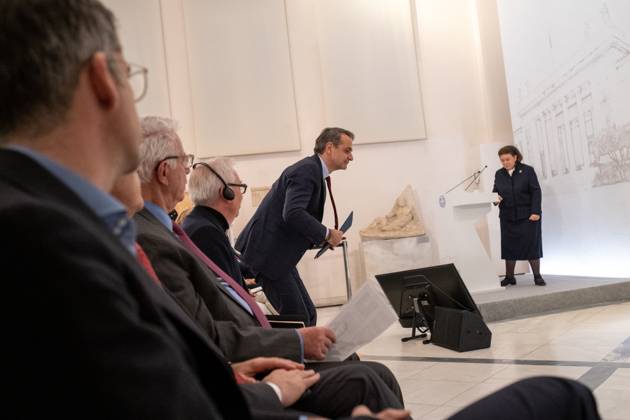GREECE - ATHENS - PRESENTATION OF THE ARCHITECTURAL PLAN FOR THE EXPANSION AND UPGRADE OF THE NATIONAL ARCHAEOLOGICAL MUSEUM WITH THE PRIME MINISTER KYRIAKOS MITSOTAKIS Greece, Athens on 2023-02-15. Greek Prime Minister Kyriakos Mitsotakis attends and speaks at the presentation of the architectural plan for the expansion and upgrading of the National Archaeological Museum. Photograph by Martin Bertrand. Grece, Athenes le 2023-02-15. Le Premier Ministre Grec Kyriakos Mitsotakis assiste et prend la parole lors de la presentation du plan architectural d agrandissement et de mise a niveau du Musee Archeologique National. Photographie de Martin Bertrand. Athens Greece