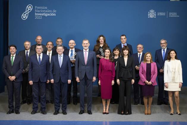 01-03-2023 Alicante Queen Letizia and King Felipe with Diana Morant and Mariano Barbacid, Arkaitz Carracedo, Inigo Javier Losada Rodriguez, Matilde Ucelay, Daniel Innerarity Grau, Jovenes Maria Moliner, Miguel Angel Martinez-Gonzalez, Jovenes Gabriela Morreale, Alejandro Malaspina, Manuel Delgado Baquerizo, Jose Cernicharo Quintanilla, Felisa Martin Bravo, Enrique Moles, Maria Teresa Toral, Juan de la Cierva, Angela Ruiz, Julio Rey Pastro, Carlos Gomez Rodriguez, Clara Campoamor, Patrizia Rinaldi attend the national research awards for youth 2022 at the Mediterranean house in Alicante. No Spain  Copyright: xPPEx