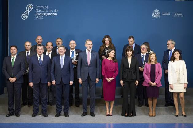 01-03-2023 Alicante Queen Letizia and King Felipe with Diana Morant and Mariano Barbacid, Arkaitz Carracedo, Inigo Javier Losada Rodriguez, Matilde Ucelay, Daniel Innerarity Grau, Jovenes Maria Moliner, Miguel Angel Martinez-Gonzalez, Jovenes Gabriela Morreale, Alejandro Malaspina, Manuel Delgado Baquerizo, Jose Cernicharo Quintanilla, Felisa Martin Bravo, Enrique Moles, Maria Teresa Toral, Juan de la Cierva, Angela Ruiz, Julio Rey Pastro, Carlos Gomez Rodriguez, Clara Campoamor, Patrizia Rinaldi attend the national research awards for youth 2022 at the Mediterranean house in Alicante. No Spain  Copyright: xPPEx