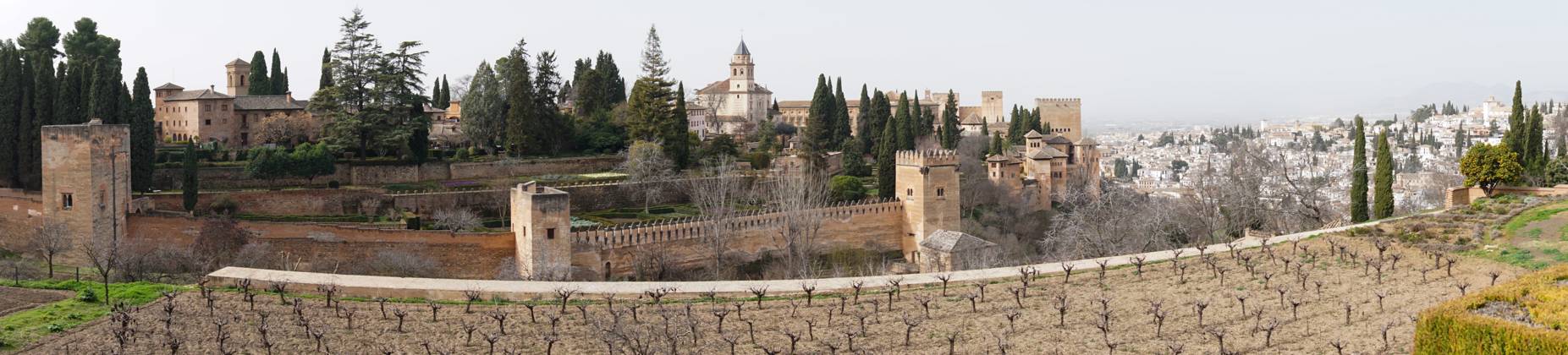 panorama view of the Alhambra Palaces above Granada in Andalusia Granada, Spain - 4 February, 2021: panorama view of the Alhambra Palaces above Granada in Andalusia Copyright: xZoonar.com NandoxLardix 16784796
