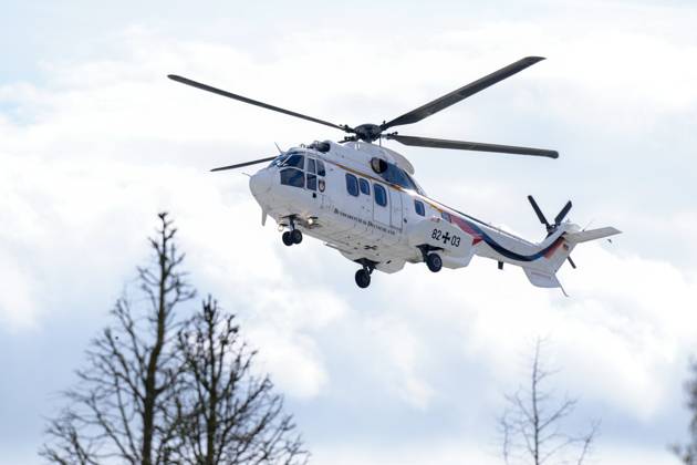 Kabinettklausur auf Schloss Meseberg Aktuell,06.03.2023 Schloss Meseberg, Helikopter des Bundeskanzler bei Verlassen der Klausurtagung des Bundeskabinetts im Gaestehaus auf Schloss Meseberg Meseberg Brandenburg