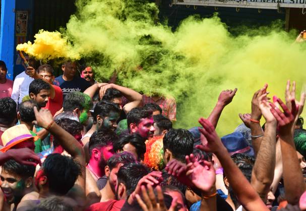March 8, 2023, Prayagraj, Uttar Pradesh, India: Prayagraj: People dance during Holi festival Celebration in Prayagraj on Wednesday, March 08, 2023. Prayagraj India - ZUMAv115 20230308_zap_v115_003 Copyright: xPrabhatxKumarxVermax