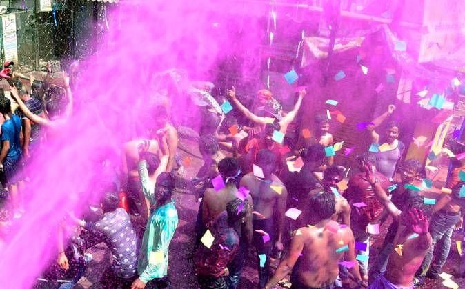 March 8, 2023, Prayagraj, Uttar Pradesh, India: Prayagraj: People Dance during Holi festival Celebration in Prayagraj on Wednesday, March 08, 2023. Prayagraj India - ZUMAv115 20230308_zap_v115_007 Copyright: xPrabhatxKumarxVermax