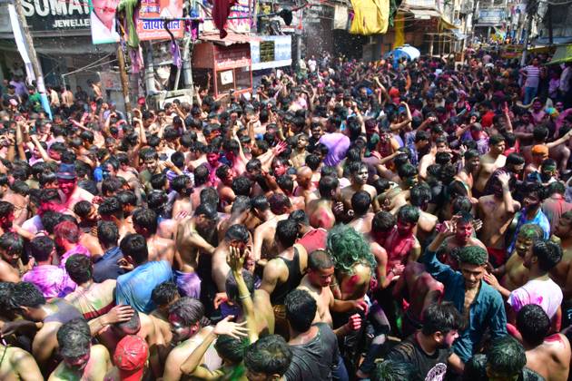 March 8, 2023, Prayagraj, Uttar Pradesh, India: Prayagraj: People dance during Holi festival Celebration in Prayagraj on Wednesday, March 08, 2023. Prayagraj India - ZUMAv115 20230308_zap_v115_008 Copyright: xPrabhatxKumarxVermax