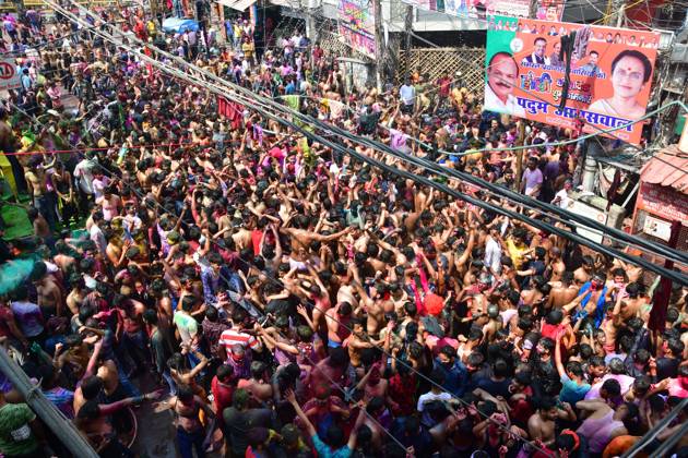 March 8, 2023, Prayagraj, Uttar Pradesh, India: Prayagraj: People dance during Holi festival Celebration in Prayagraj on Wednesday, March 08, 2023. Prayagraj India - ZUMAv115 20230308_zap_v115_010 Copyright: xPrabhatxKumarxVermax
