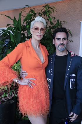 March 8, 2023, Beverly Hills, California, USA: BEVERLY HILLS, CA - MAR 8, 2023: Brigitte Nielsen, Mattia Dessi at the Remus Pre Award Tea Time at The Beverly Hills Hotel. Beverly Hills USA - ZUMAg107 20230308_zep_g107_098 Copyright: xNinaxPrommerx