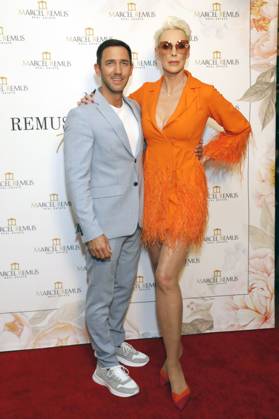 Marcel Remus und Brigitte Nielsen bei der Remus Pre Award Tea Time zugunsten der DKMS im Beverly Hills Hotel. Beverly Hills, 08.03.2023