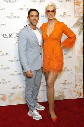 Marcel Remus und Brigitte Nielsen bei der Remus Pre Award Tea Time zugunsten der DKMS im Beverly Hills Hotel. Beverly Hills, 08.03.2023