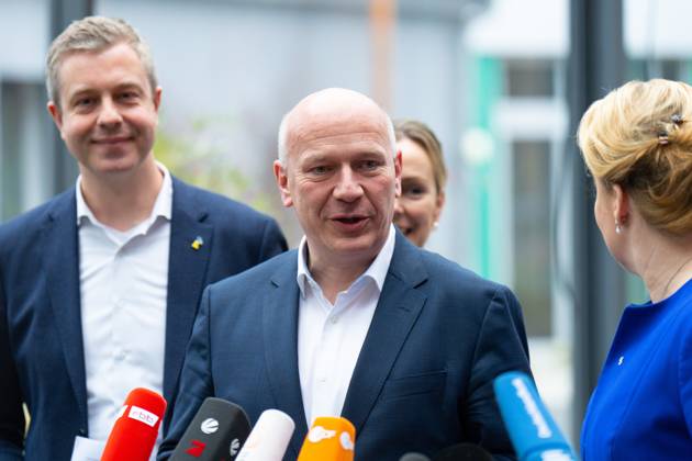 Koalitionsverhandlungen, Kai Wegner, CDU, Landesvorsitzender Franziska Giffey, SPD, Regierende Bürgermeisterin von Berlin, Stefan Evers, CDU, Kai Wegner, CDU, Landesvorsitzender der CDU Berlin, Raed Saleh, SPD, Vorsitzender der SPD Berlin, Koalitionsverhandlungen zwischen CDU und SPD Berlin Berlin GER