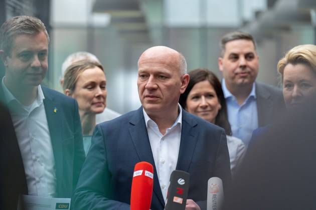 Koalitionsverhandlungen, Kai Wegner, CDU, Landesvorsitzender Franziska Giffey, SPD, Regierende Bürgermeisterin von Berlin, Stefan Evers, CDU, Kai Wegner, CDU, Landesvorsitzender der CDU Berlin, Raed Saleh, SPD, Vorsitzender der SPD Berlin, Koalitionsverhandlungen zwischen CDU und SPD Berlin Berlin GER