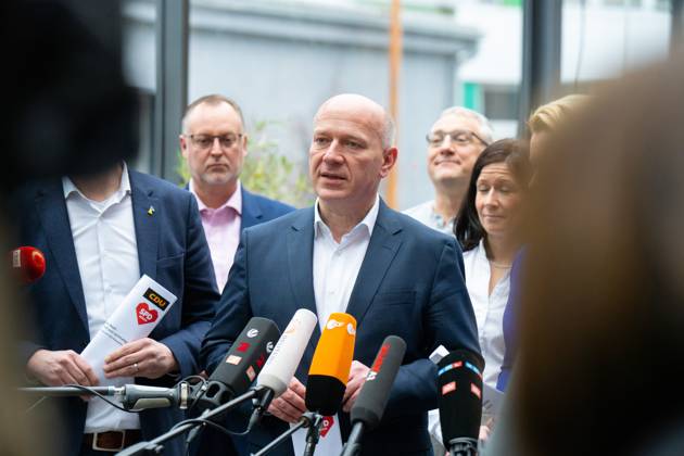 Koalitionsverhandlungen, Kai Wegner, CDU, Landesvorsitzender Franziska Giffey, SPD, Regierende Bürgermeisterin von Berlin, Stefan Evers, CDU, Kai Wegner, CDU, Landesvorsitzender der CDU Berlin, Raed Saleh, SPD, Vorsitzender der SPD Berlin, Koalitionsverhandlungen zwischen CDU und SPD Berlin Berlin GER
