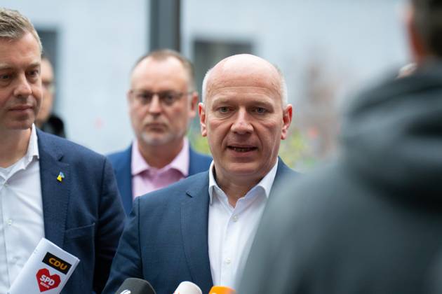 Koalitionsverhandlungen, Kai Wegner, CDU, Landesvorsitzender Franziska Giffey, SPD, Regierende Bürgermeisterin von Berlin, Stefan Evers, CDU, Kai Wegner, CDU, Landesvorsitzender der CDU Berlin, Raed Saleh, SPD, Vorsitzender der SPD Berlin, Koalitionsverhandlungen zwischen CDU und SPD Berlin Berlin GER