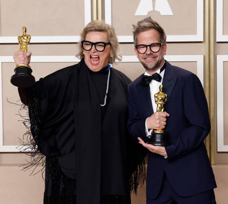 Entertainment Themen der Woche KW10 (L-R) Ernestine Hipper and Christian M. Goldbeck, winners of the award for Best Production Design for All Quiet On The Western Front, appear backstage with their Oscars during the 95th annual Academy Awards at Loews Hollywood Hotel in the Hollywood section of Los Angeles on Sunday, March 12, 2023.  LAP20230312222 JOHNxANGELILLO