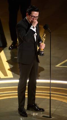 Ke Huy Quan accepts the OscarÂ® for Actor in a Supporting Role during the live ABC telecast of the 95th OscarsÂ® at the DolbyÂ® Theatre at Ovation Hollywood on Sunday, March 12, 2023.  Copyright: xA.M.P.A.S.x 34494-473PLX