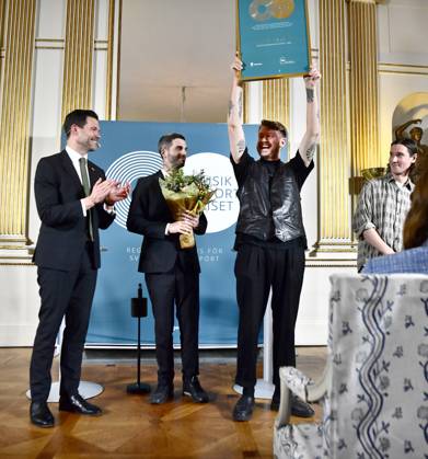 STOCKHOLM 230314 Aid and Foreign Trade Minister Johan Forssell presents the governments honorary award for numerous contributions to Swedish music exports in 2022 to Studio Barnhus, KornÃl Kovacs, Axel Boman and Petter Nordkvist in the Bla Salongen at the Ministry of Foreign Affairs Stockholm Sweden POL x12150x,  Copyright: xCaisaxRasmussenx xTTx MUSIKEXPORTPRISET TTABB0000000000170106