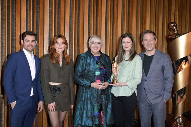 Lucas Reiber, Lea van Acken, Claudia Roth, Alexandra Maria Lara und Florian Gallenberger bei der Bekanntgabe der Nominierungen für den Deutschen Filmpreis 2023 im Kino International. Berlin, 24.03.2023