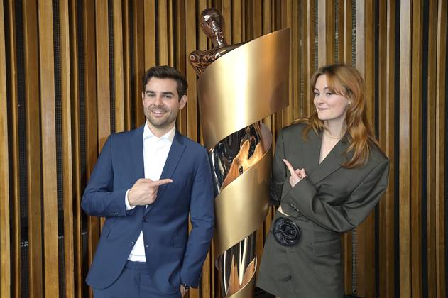 Lucas Reiber und Lea van Acken bei der Bekanntgabe der Nominierungen für den Deutschen Filmpreis 2023 im Kino International. Berlin, 24.03.2023