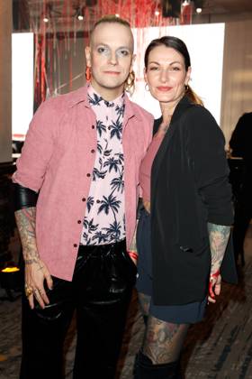 GEMA MusikautorInnenpreis 2023 Chris Harms (Lord of the Lost) mit Ehefrau Anja beim 14. GEMA MusikautorInnenpreis im Ritz Carlton am 30.03.2023 in Berlin. Copyright: xEventpressxKochanx