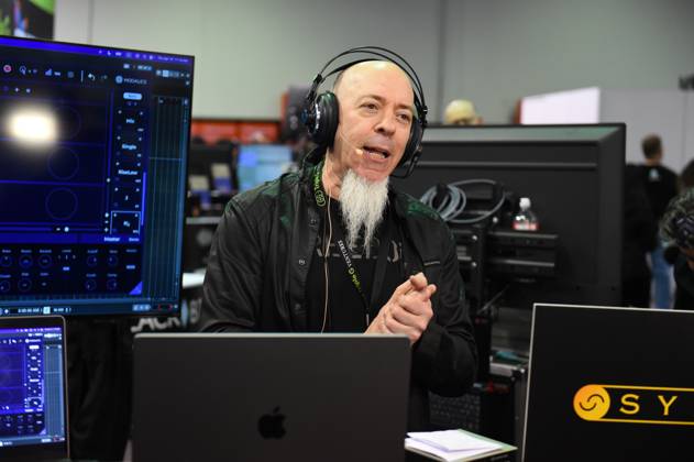 ANAHEIM, CA - APRIL 13: Jordan Rudess, American musician, software developer and composer, does an artist demo at the TripleG Ventures booth during the NAMM Show on April 13, 2023, at the Anaheim Convention Center in Anaheim, CA. (Photo by Chris Williams Icon Sportswire) Icon1027971010