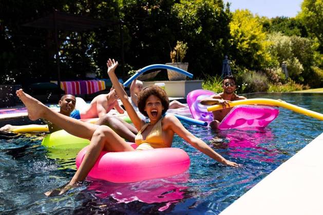 Happy diverse group of friends having pool party, using swim rings in swimming pool in garden Happy diverse group of friends having pool party, using swim rings in swimming pool in garden. Lifestyle, friendship, party and summer., model released, , property released, Cape Town, South Africa, 2023-01-25T22:00:00.000Z, 4017959.jpg, people,happy,diverse group,friend,pool party,using,swim ring,swimming pool,garden,lifestyle,friendship,summer,young,beautiful,nature,person,fun,outdoor,adult,leisure,smile,spring,happiness,cheerful,beauty,portrait,green,together,cute,plant,smiling,diverse,group,pool,party,swim,ring,swimming Young Adult,Man,Male,Multiracial,White,Woman,Female,Hispanic or Latino,Non-binary