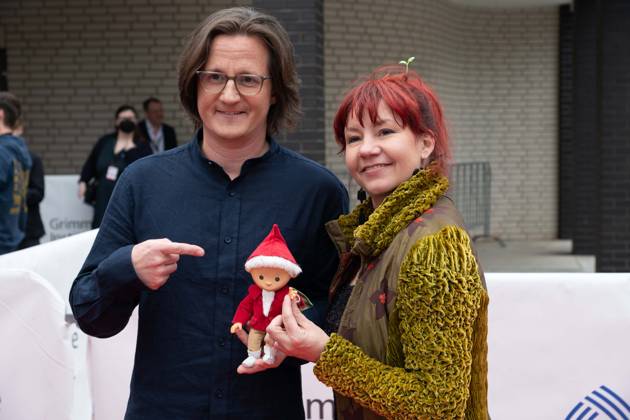 Grimmepreis fuer UNSER SANDMAENNCHEN, Stefan SCHOMERUS, Regie, und Tine KLUTH, Animation, Roter Teppich, Red Carpet Show, Ankunft, arrival, 59. Verleihung des Adolf-Grimme-Preises Adolf-Grimme-Preis Grimmepreis in Marl, 21.04.2023. o¥Â