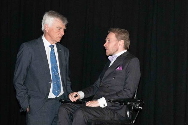 v.l. Ulf MERBOLD, Astronaut, Samuel KOCH, Schauspieler, Die Goldene Sonne 2023, am 22.04.2023 im Wunderland Kalkar,
