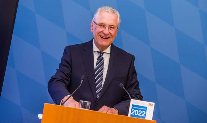 April 24, 2023, Munich, Bavaria, Germany: JOACHIM HERRMANN, Interior Minister of the State of Bavaria. The Bavarian Verfassungsschutz (Secret Service, Office for the Protection of the Constitution) released the 2022 report detailing threats to the state of Bavaria and the country. Over the past years, conspiracy theorists, new age and wellness extremists, right-extremists, Reichsbuerger (sovereign citizens), and various enemies of democracy have taken a leading role against the German state and society, with such cases as Terror Gruppe S. and the alleged Reichsbuerger terrorist plot to topple the state underscoring that the threats are not giving up. Other threats to the state include those that may be directed by Russian intelligence as - ZUMAb160 20230424_zbp_b160_006 Copyright: xSachellexBabbarx