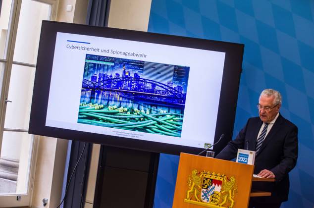 April 24, 2023, Munich, Bavaria, Germany: JOACHIM HERRMANN, Interior Minister of the State of Bavaria. The Bavarian Verfassungsschutz (Secret Service, Office for the Protection of the Constitution) released the 2022 report detailing threats to the state of Bavaria and the country. Over the past years, conspiracy theorists, new age and wellness extremists, right-extremists, Reichsbuerger (sovereign citizens), and various enemies of democracy have taken a leading role against the German state and society, with such cases as Terror Gruppe S. and the alleged Reichsbuerger terrorist plot to topple the state underscoring that the threats are not giving up. Other threats to the state include those that may be directed by Russian intelligence as - ZUMAb160 20230424_zbp_b160_027 Copyright: xSachellexBabbarx