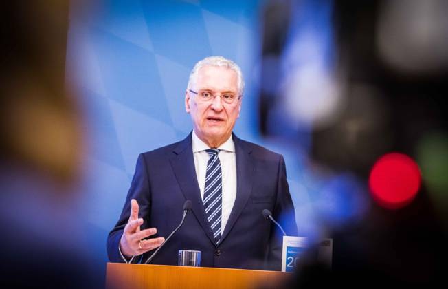 April 24, 2023, Munich, Bavaria, Germany: JOACHIM HERRMANN, Interior Minister of the State of Bavaria. The Bavarian Verfassungsschutz (Secret Service, Office for the Protection of the Constitution) released the 2022 report detailing threats to the state of Bavaria and the country. Over the past years, conspiracy theorists, new age and wellness extremists, right-extremists, Reichsbuerger (sovereign citizens), and various enemies of democracy have taken a leading role against the German state and society, with such cases as Terror Gruppe S. and the alleged Reichsbuerger terrorist plot to topple the state underscoring that the threats are not giving up. Other threats to the state include those that may be directed by Russian intelligence as - ZUMAb160 20230424_zbp_b160_034 Copyright: xSachellexBabbarx