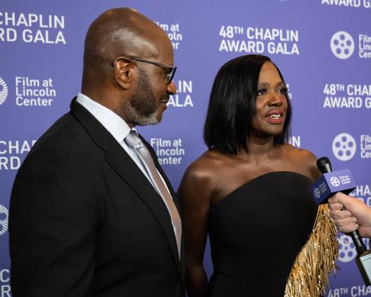 Viola Davis gives on interview on the red carpet at the 48th Chaplin Award Gala honoring her at Alice Tully Hall, Lincoln Center in New York City on Monday, April 24, 2023.  NYP20230424534 GabrielexHoltermann